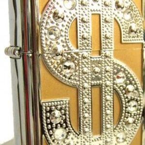 Zippo Lighter Silvet And Gold Dollar Sign Real Swarovski Crystals 2005 Rare